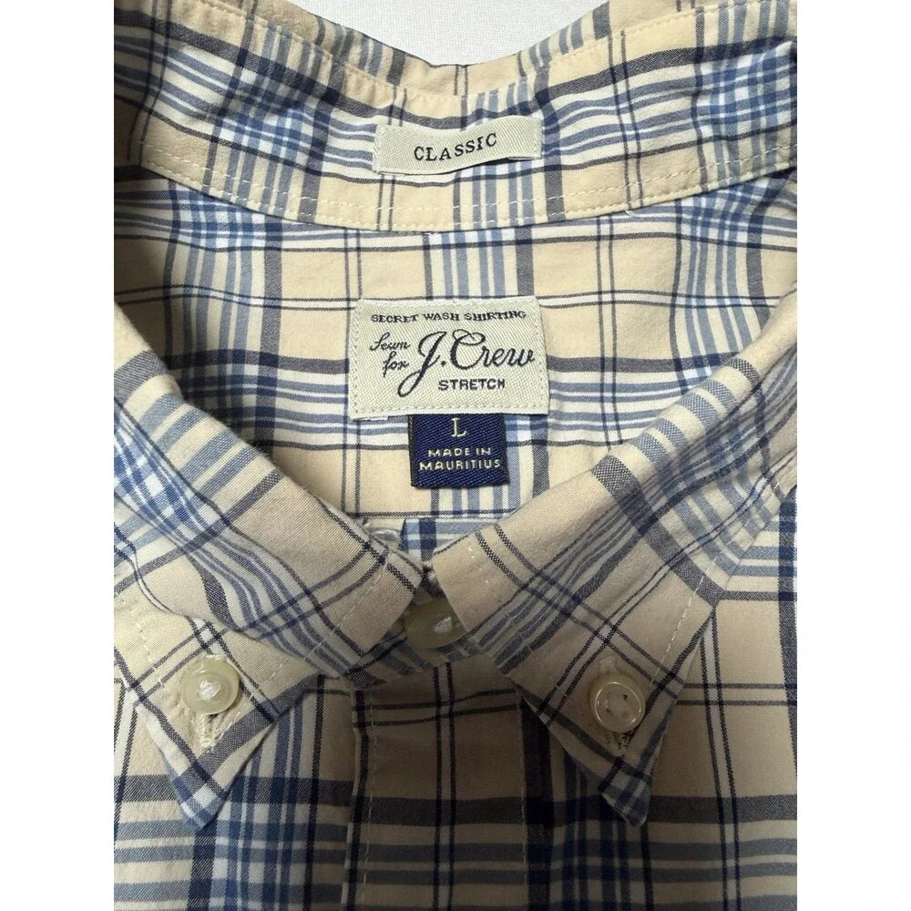 J.CREW Shirt Men’s Long Sleeve Beige Plaid Button Down Cotton Shirt Size Large